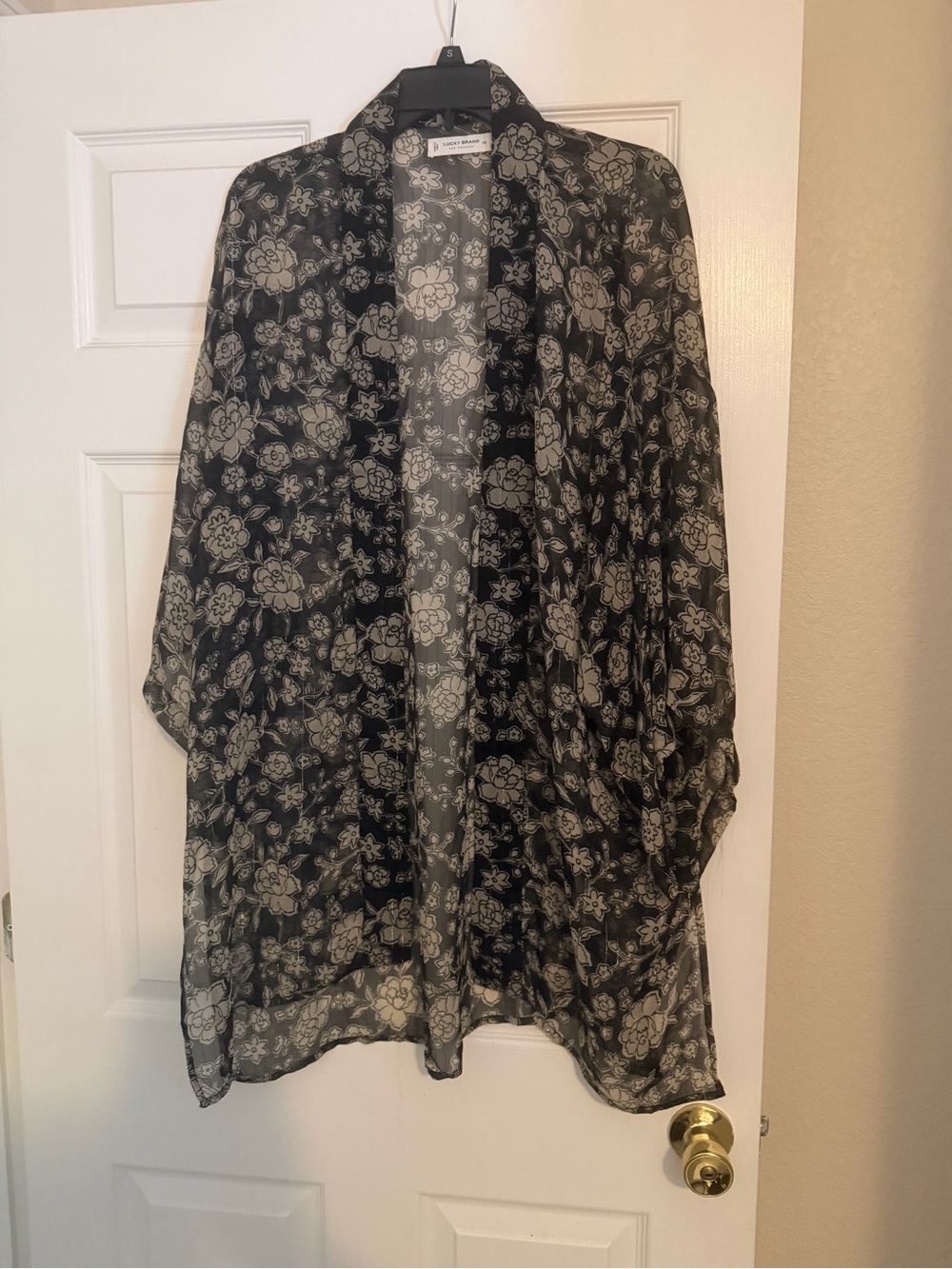 Lucky Brand Black Floral Sheer Kimono